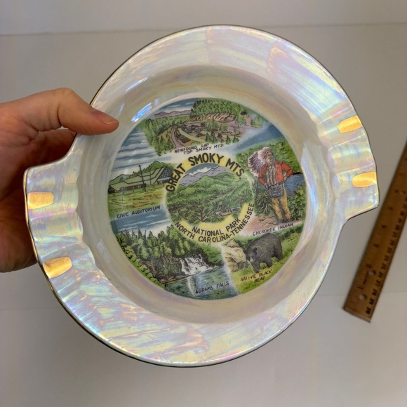 Vtg Ceramic Iridescent Ashtray Souvenir Great Smoky Mts National Park NC TN USA - Picture 8 of 11